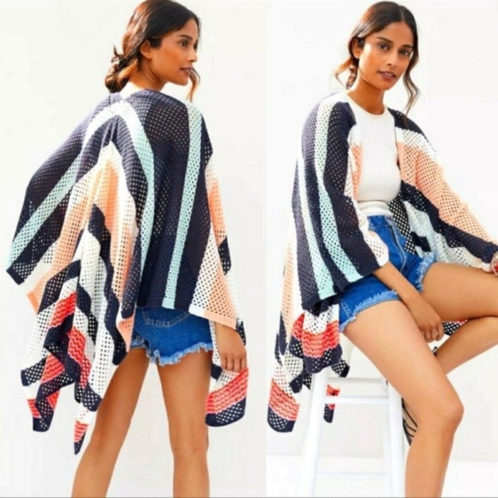 Anthropologie Striped‎ Crochet Kimono One Size